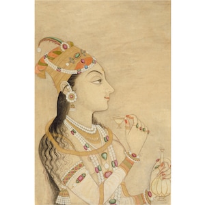 Classical Indian Miniature Painting, Portrait of the Mughal Empress Nur Jahan, Printable Digital Download , House Wall Art Décor