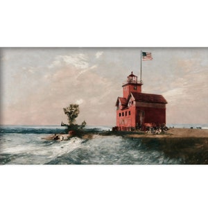Samsung Frame TV Art |Samsung Frame TV Art | Holland Harbor Light Big Red at Lake Michigan | DIGITAL Download