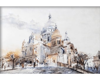 Watercolor Painting of Sacré-Coeur Basilica Montmartre, Paris, Printable Digital Download , House Wall Art Décor