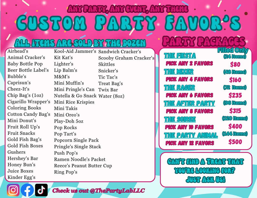 Custom Party Favors Party Favors Party Favor Package Custom Etsy