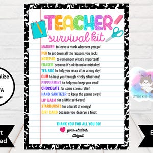 Teacher Survival Kit Tag | Editable Teacher Appreciation Gift | Back to School Gift | First Day of School Gift | Teacher Thank You