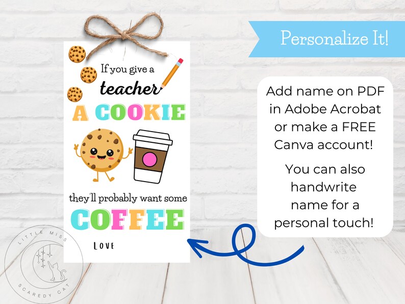 Teacher Appreciation Gift Tag | Coffee & Cookie (printable Digital ...