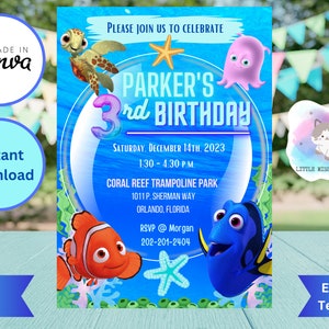 Finding Nemo Birthday Invitation | Editable Party Invite | Ocean Theme Nemo Party Printable | Instant Download | Nemo Birthday Template