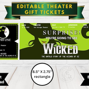Wicked Überraschungskarte zum Ausdrucken | Wicked Musical Souvenir-Karte | Überraschungsticket-Vorlage | Wicked Broadway Ticket-Vorlage | Böses Geschenk