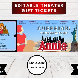Printable Annie Surprise Ticket | Annie Musical Souvenir Ticket | Surprise Ticket Template | Annie Broadway Ticket Template | Annie Gift