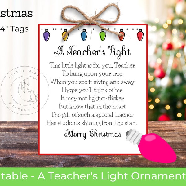 A Teacher's Light Poem Christmas Gift Tag