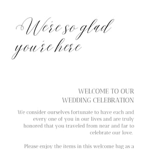 DIY Wedding Welcome Note, Wedding Hotel Bag Template, Modern Wedding Hotel Bag, EDITABLE DOWNLOAD image 1