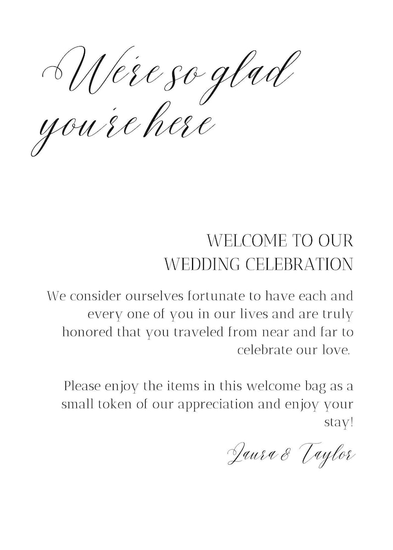 DIY Wedding Welcome Note, Wedding Hotel Bag Template, Modern Wedding Hotel Bag, EDITABLE DOWNLOAD image 1