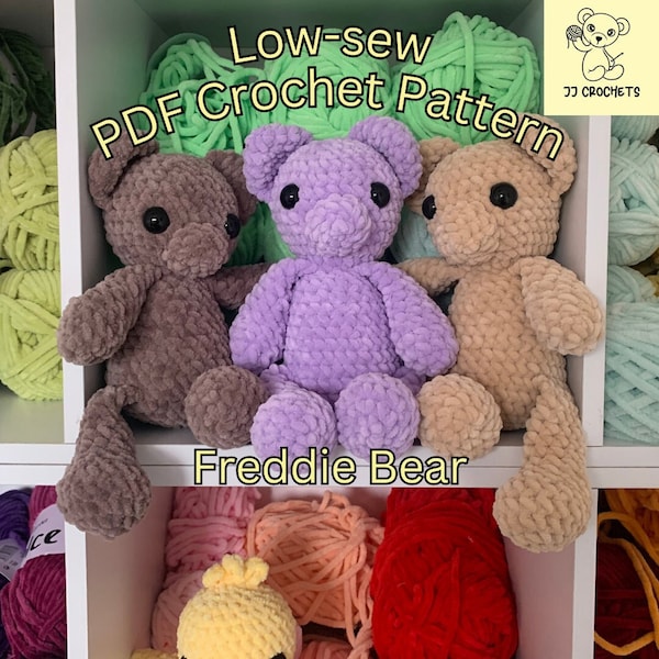 Freddie Bear Crochet Pattern / Low-Sew Teddy Bear / Teddy Bear Pattern / Crochet Pattern / Jj Crochets