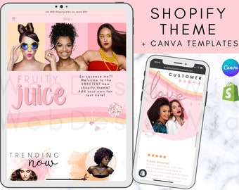 Website Template Shopify Theme Canva Templates Fruity Juice Sunset Colors Pretty Pastel White Rose Gold Pink Orange Tropical Cute Pastel