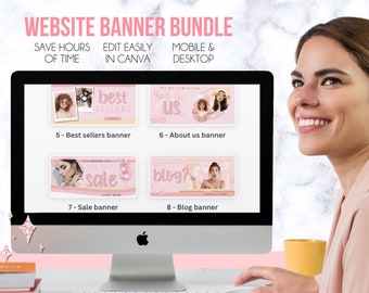 Website Banner Templates. Canva Website Header Templates to edit. Shopify store banners, business branding Pink glitter peach website banner
