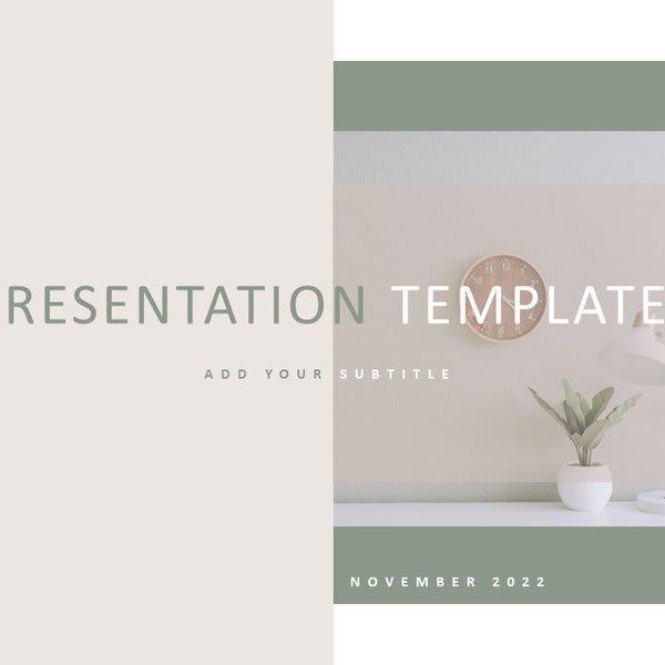 Minimal Modern Clean Work, School and Business PowerPoint Presentation Template (Beige and Green Color Palette)