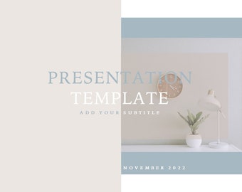 Minimal Modern Clean Work, School and Business PowerPoint Presentation Template (Beige and Blue Color Palette)
