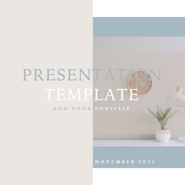 Minimal Modern Clean Work, School and Business PowerPoint Presentation Template (Beige and Blue Color Palette)