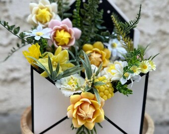 Soap Flower Arrangement Envelope Box, Soap Flower Bouquet,  Yellow Bouquet, Birthday Gift, Summer Home Decor, Summer Flowers Bouquet