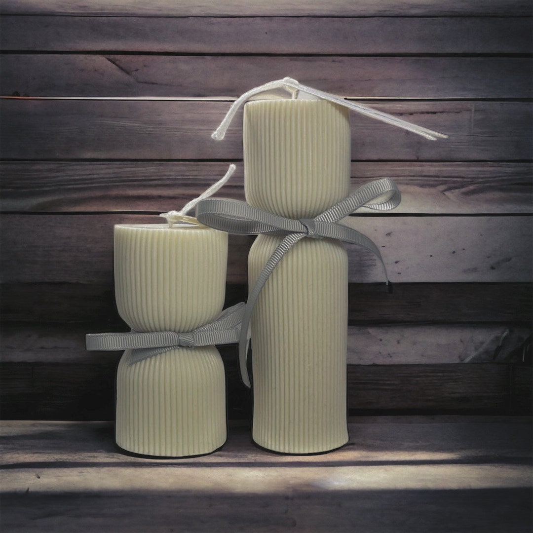 Ribbed Pillar Candle, Tall Pillar Candle, Striped Candle, Column Candle