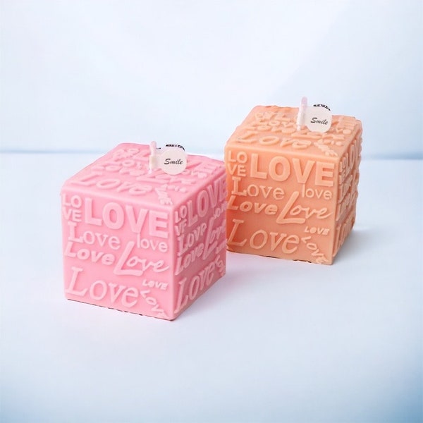 Candle Cube with Love Slogan, Valentine’s Day Candle Square, Shaped Candle, Decorative Candle, Natural Soy Wax, Home Decor