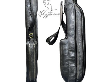 Crocodile Embossed Leather Golf Bag, Vintage Tanned Handmade Club Carrier