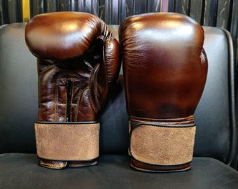 Boxningshandskar i läder i vintagestil, Muay Thai-träning, present till honom