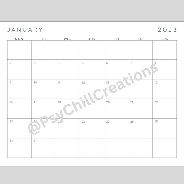 Druckbarer Kalender 2023 | Minimalistischer Monatskalender | 12 Monate inklusive | Druckbare und digitale Version | A4 | Montag Start