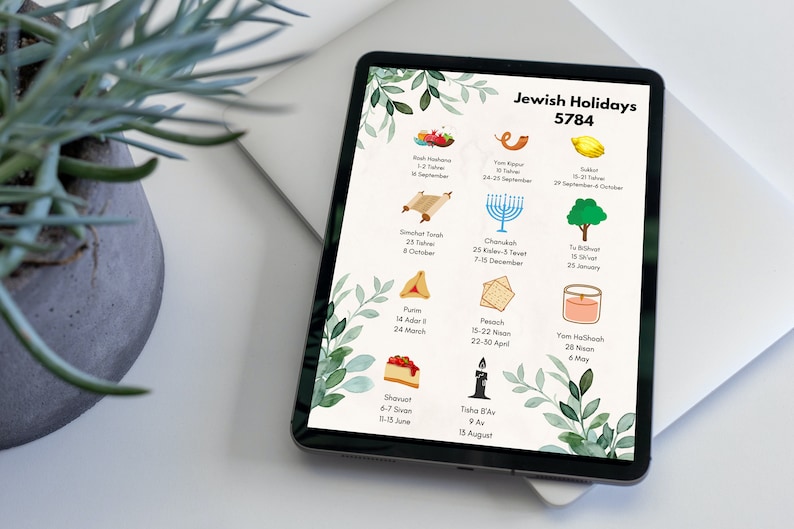 Jewish holiday calendar 5784 digital printable hebrew calendar high