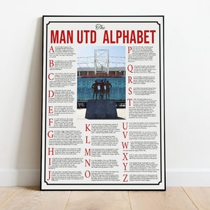 Man Utd Alphabet Wall art, affiche, Manchester, Cadeau d’anniversaire, art mural de football, non officiel