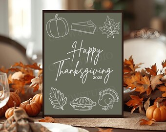 Happy Thanksgiving digital download sign, Thanksgiving 2025 dinner decor, Friendsgiving signage decor, Thanksgiving, PDF 8.5x11 download