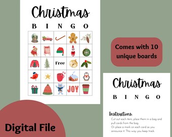 Christmas BINGO Game Printable, Holiday Party Game, Digital Bingo Cards, Winter Bingo Game