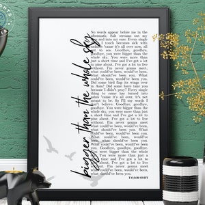 BIGGER THAN the Whole Sky Digital Lyrics Poster | Midnights Album | Home, Office, Kitchen Decor