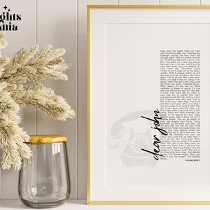 DEAR JOHN Digital Lyric Art Print | Digital Download | Home, Office, Kitchen Decor