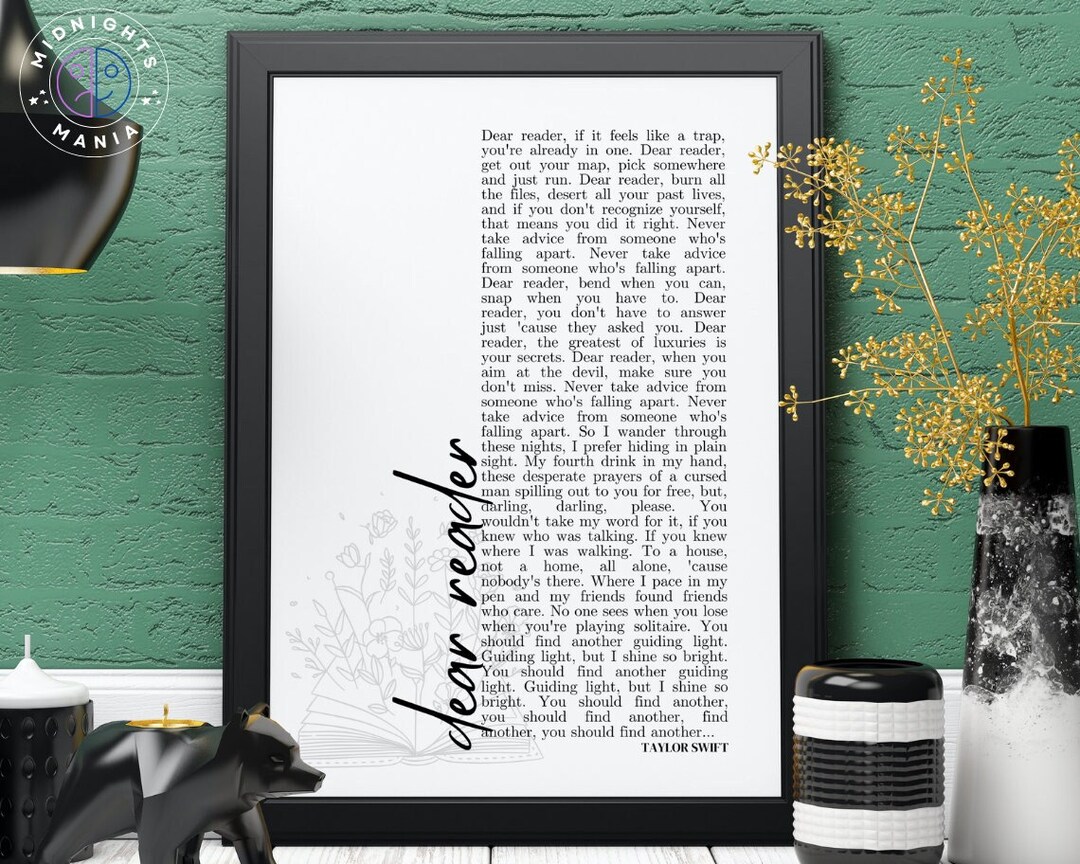 Dear Reader Digital Lyrics Poster Midnights Album Home Office