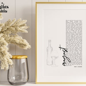 AUGUST Digital Lyrics Poster | Folklore Album | Home, Office, Kitchen Decor