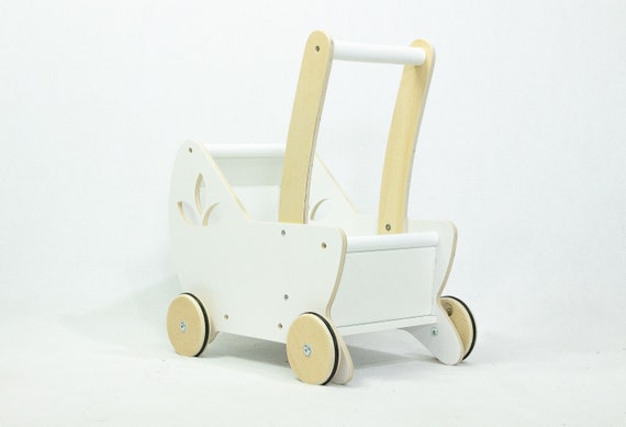 Wooden Toys Baby Pram Walker White  intended for children 12 m+