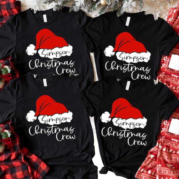 SALE!! Personalized Santa Hat Christmas Crew Matching Family Pajama Shirts, Family Christmas Shirt Personalized Family Christmas PJ Xmas C32