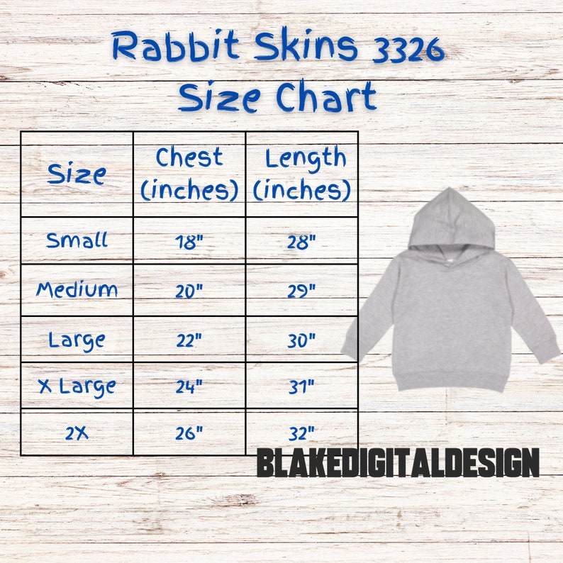 Rabbit Skins 3326 Size Chart Toddler Hoodie Chart Youth Sizing Chart