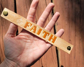 Hand Stamped Leather Word Bracelet- organic beeswax finish