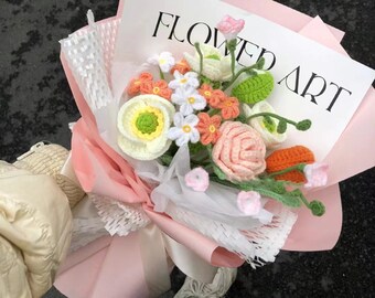 Crochet Rose,tulip,Knitted Flowers,Crochet Flower Bouquet,Valentine's Day Gift,Anniversary,Birthday,girlfriend,forever gift,forever gift