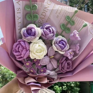 Häkel Blumenstrauß,Geschenk für Sie,Geschenk zum Geburtstag,Geschenk für Mama,Geschenk für Freundin/Freund/Eltern,Häkelblumenstrauß Rose