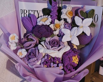 knitted mix bouquet,tulip lily lavender bouquet,crochet purple rose bouquet,crochet flower,valentine's day gift,gifts for her,wedding gift,