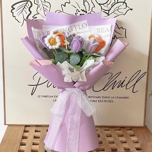 Handmade tulips flowers bouquet, crochet flower bouquet, bouquet for friend, mother day, knitted Flowers,Anniversary gift