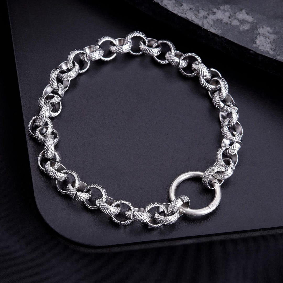 Sterling Silver Herringbone Rolo Bracelet Men Belcher Gothic Rolo ...