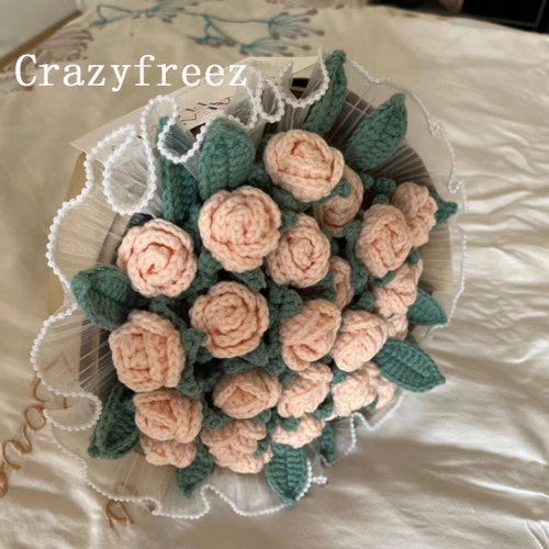 BDBFPAN Gehäkelte Tulpen Blumenstrauß - Rosa Künstliche Blumen Für Deko & Geschenke