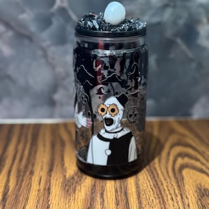 Art the Clown Tumbler | Glow Skull Lid, Horror Drip Cup