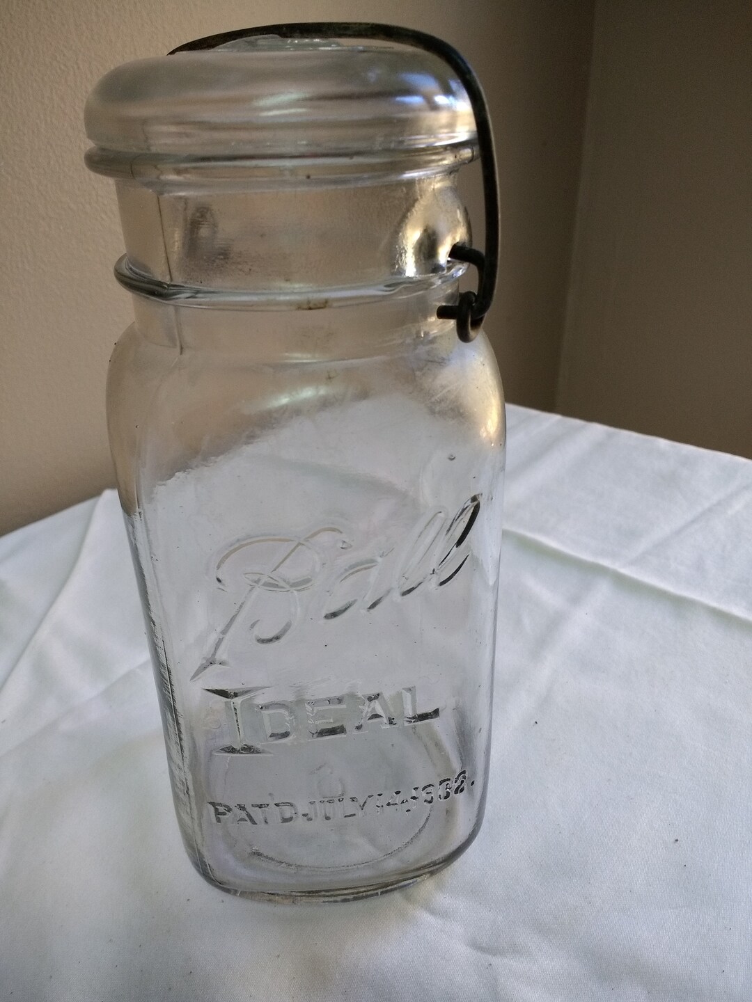 Vintage Ball Ideal Mason Canning Jar With Glass Lid & Metal Latch Qt
