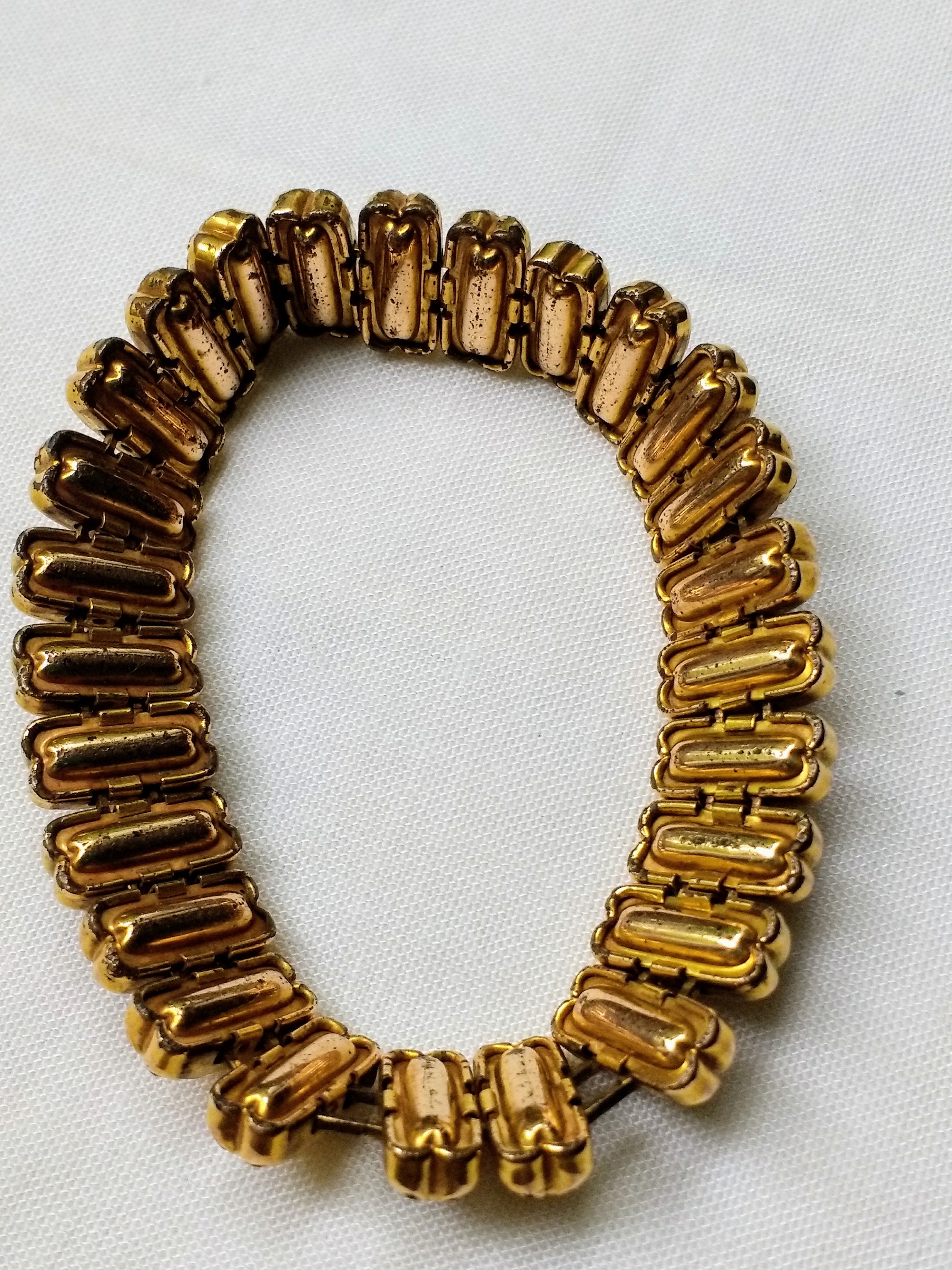 Bracelet Ancien Style Art Déco Plaqué Or Rose - Vintage - Occasion