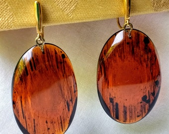 Trifari Tortoise Shell Earrings, Vintage 70's Stylish Clip-on Dangle Earrings Provide Pierced Look