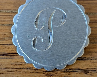 Vintage Monogram 'P' Brooch, Ornate Silver Tone Accessory