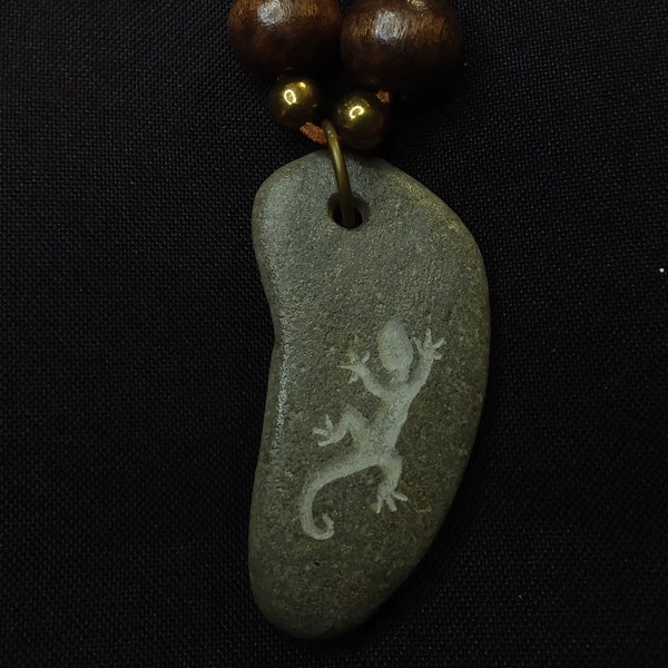 Hand Engraved Stone Salamander Necklace