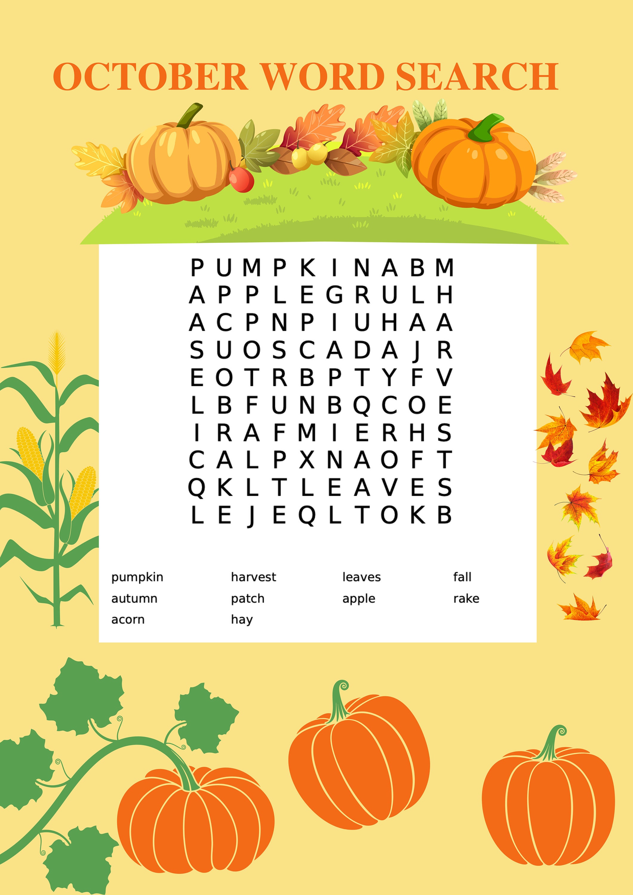 October Games Printable Word Search Word Scramble Kid Games Printable ...