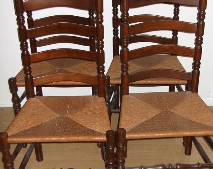 4 Vintage Ladder Back Cherry Dining Chairs W/rush Seats - EXC Condition ...